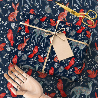 Scandinavian Nordic Folk Woodland Animals Winter Geschenkpapier