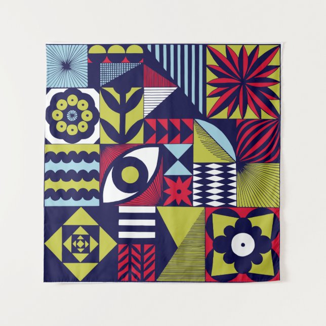 Scandinavian or retro style graphic pattern. Hand- Wandteppich (Vorderseite)