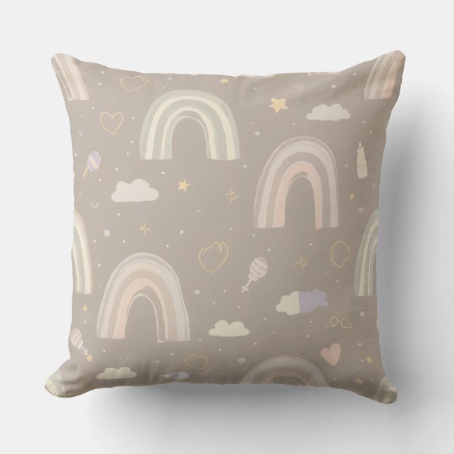 Scandinavian Pastel Nursery Pillow | Soft Rainbows Kissen (Vorderseite)