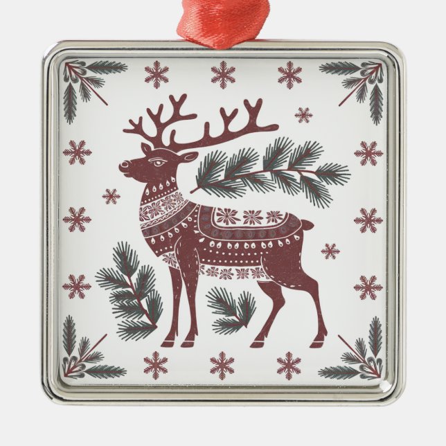 Scandinavian Reindeer Christmas Ornament Aus Metall (Vorne)