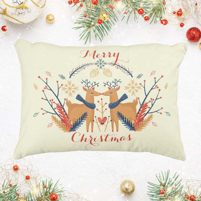 Scandinavian Reindeer Nordic Mercury Christmas Art Dekokissen (Scandinavian Folk Woodland Deer Cream Accent Pillow)