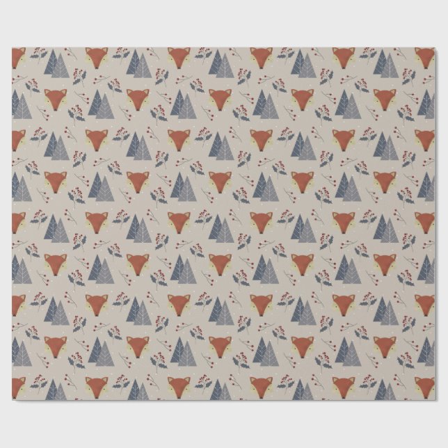 Scandinavian Winter Fox & Holly Forest  Geschenkpapier (Flach)
