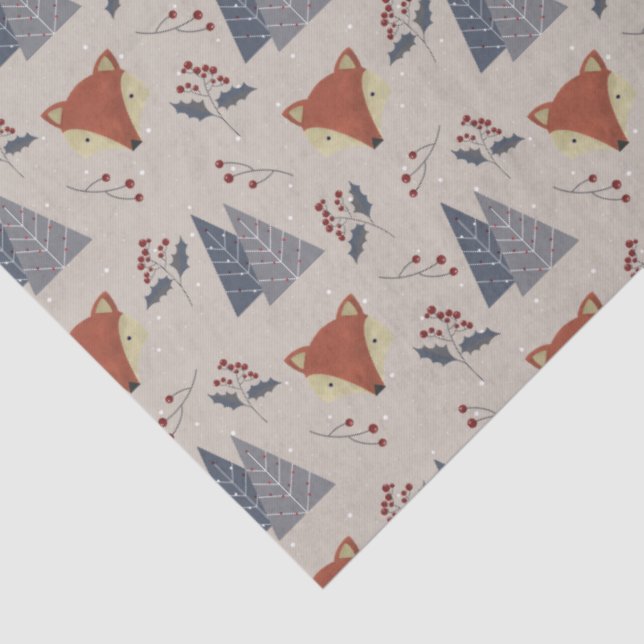 Scandinavian Winter Fox & Holly Forest  Seidenpapier (Detail)