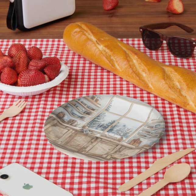 Scandinavian Winter Kitchen Watercolor with Snowy  Pappteller (Picknick)