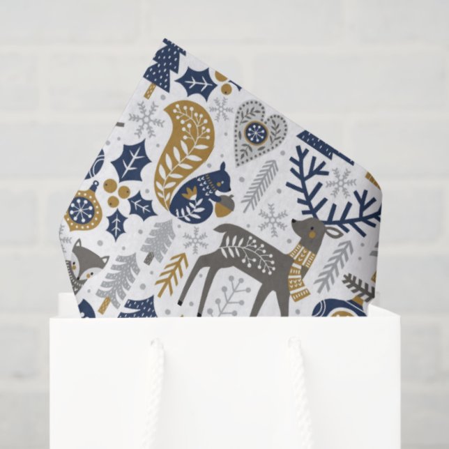 Scandinavian Woodland Animals Snowflakes Christmas Seidenpapier (Geschenktüte)