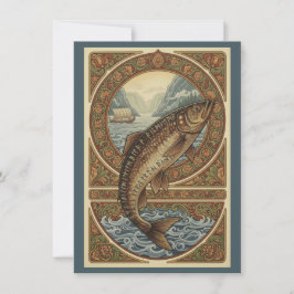 Scandinavian Woodland Salmon Art Flat Thank You Dankeskarte