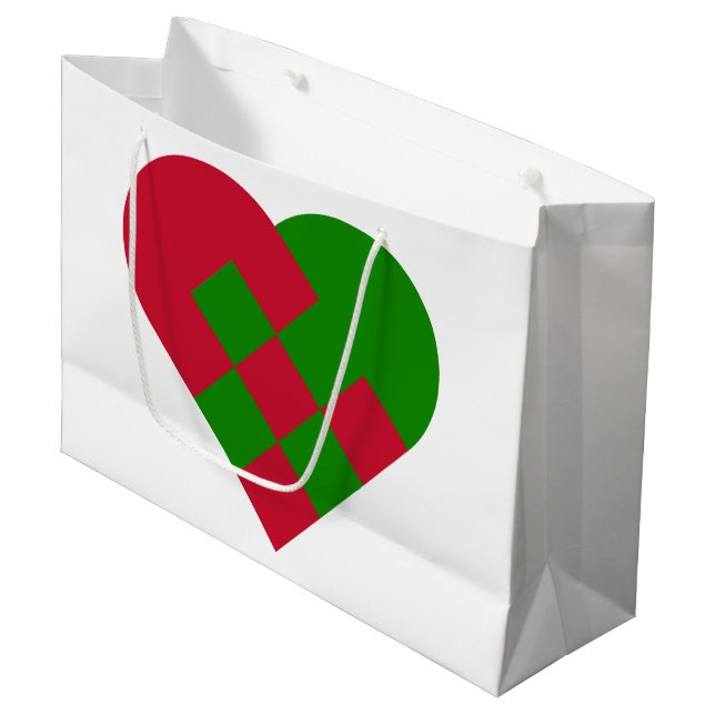 Scandinavian Yule Heart - Nordic Christmas - Große Geschenktüte (Vorderseite Schrägansicht)