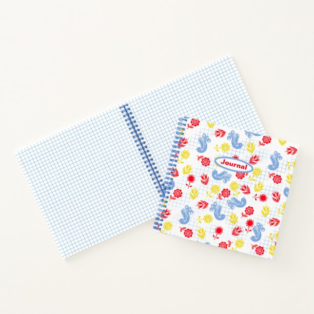 Scandsy Ditsy Blue Bird Red Yellow Blume Journal Notizbuch (Innenseite)