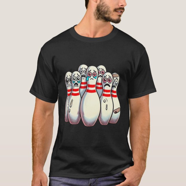 Scanisierte Bowling Buttone Cartoon Fun Bowler Hum T-Shirt (Vorderseite)