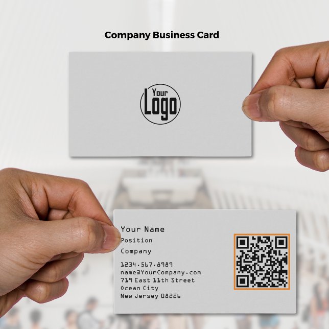 Scannable Gray Black & Orange Accents Company Visitenkarte (Scannable Gray Black & Orange Accents Company Business Card)