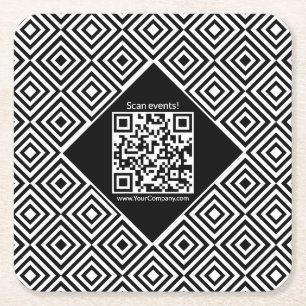 Scannable QR-Code, CTA und www Black & White Event Rechteckiger Pappuntersetzer