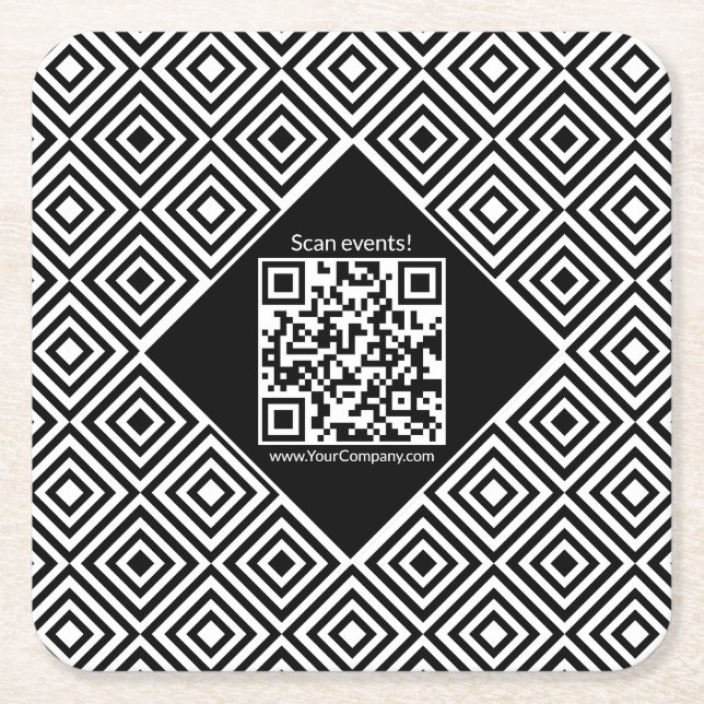 Scannable QR-Code, CTA und www Black & White Event Rechteckiger Pappuntersetzer (Vorderseite)