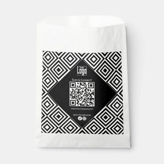 Scannable QR-Code, CTA, www, Social Black & White Geschenktütchen (Vorderseite)