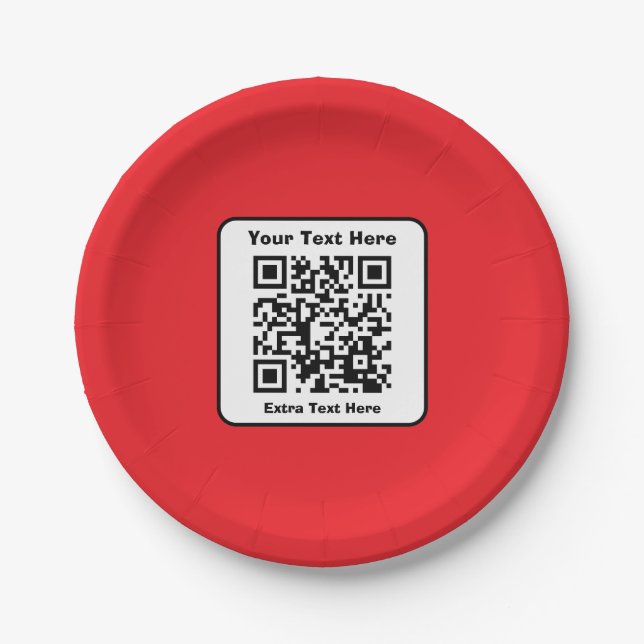 Scannbare QR-Code-Vorlage mit editierbarem Text Pappteller (Vorderseite)