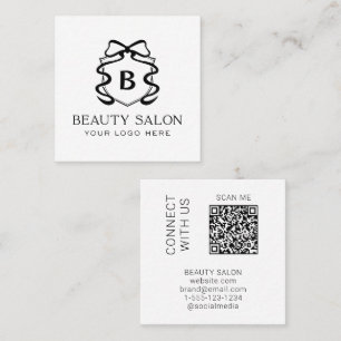 Scannbarer QR-Code Modernes Schwarz-Weiß-Salon Quadratische Visitenkarte