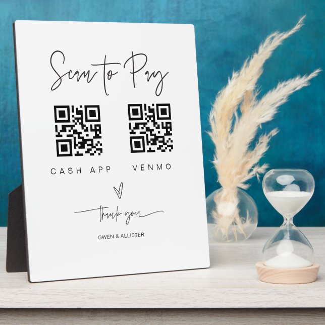 Scannen QR-Code-Zeichen Hochzeit Bar Valet Busines Fotoplatte (Seite)