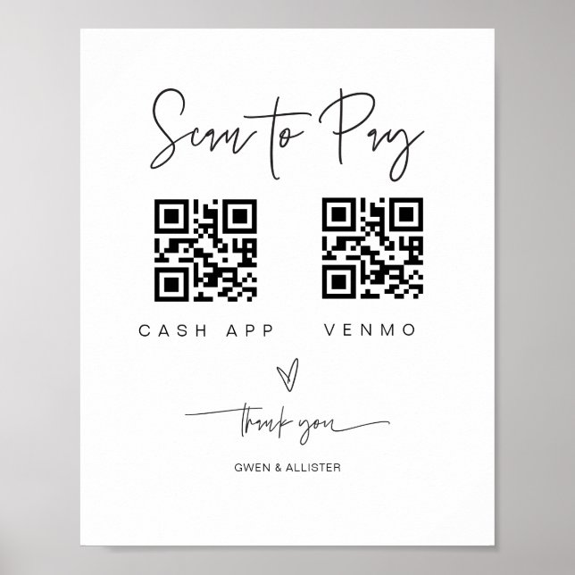 Scannen QR-Code-Zeichen Hochzeit Bar Valet Busines Poster (Vorne)
