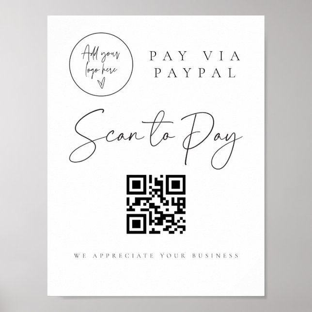 Scannen QR-Code-Zeichen Hochzeit Bar Valet Busines Poster (Vorne)