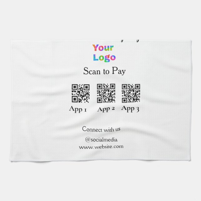 Scannen Sie das Firmenlogo Q R Code Social Media z Geschirrtuch (Horizontal)