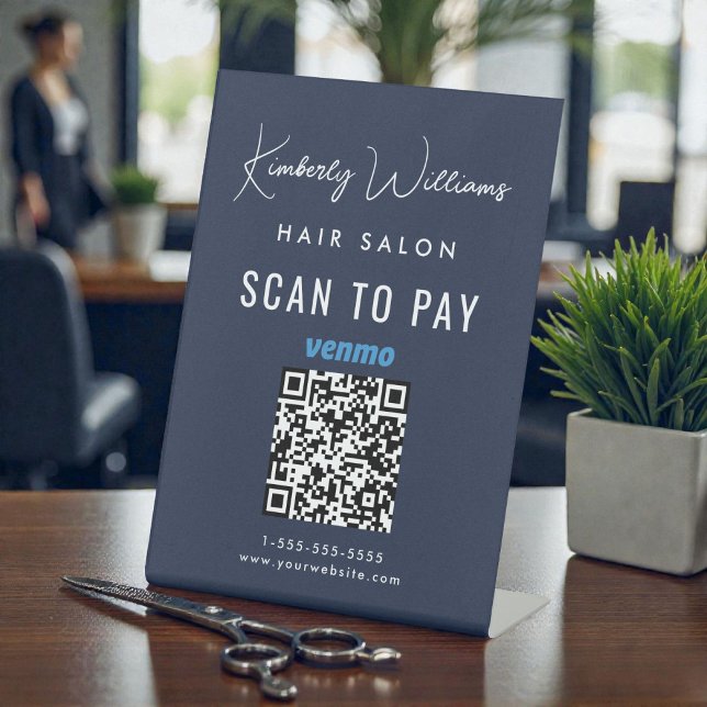 Scannen Sie den Venmo-QR-Code für Geschäftsblau Sockelschild (Scan To Pay Venmo QR Code Business Blue Pedestal Sign)
