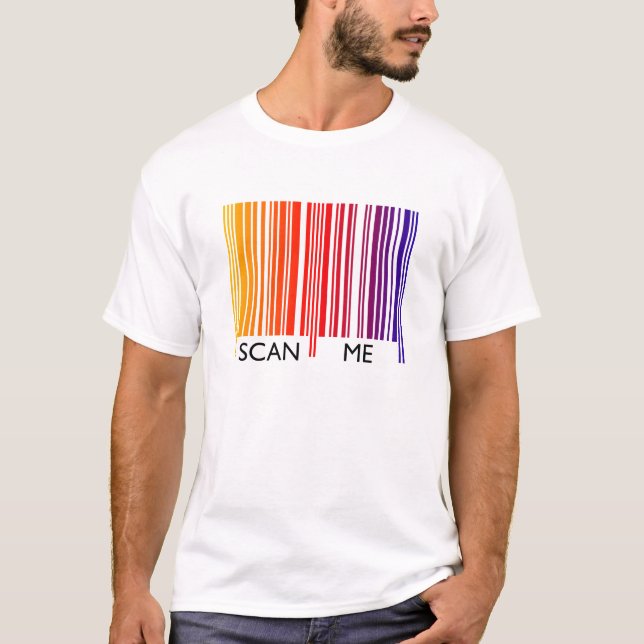 Scannen Sie mich bunter Barcode T-Shirt (Vorderseite)
