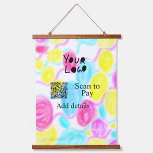 Scannen Sie mit dem Q R Firmenlogo (Regenbogenkohl Wandteppich Mit Holzrahmen