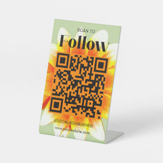 Scannen Sie nach der Retro-Blume für Social Media  Sockelschild