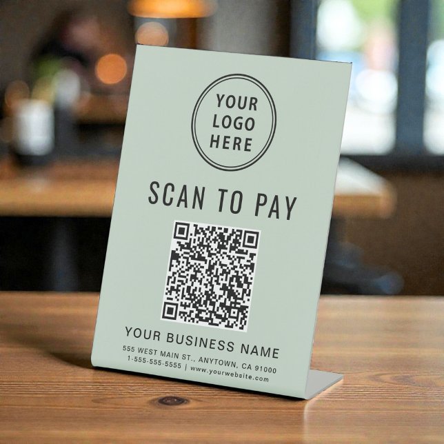 Scannen Sie QR-Code und Logo-Business-Sage Sockelschild (Scan to Pay QR Code Business Logo Sage Green Pedestal Sign)