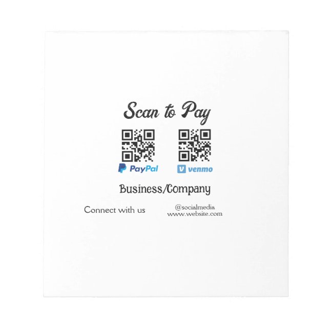 Scannen Sie, um den QR-Code PayPal Venmo zu bezahl Notizblock (Vorderseite)