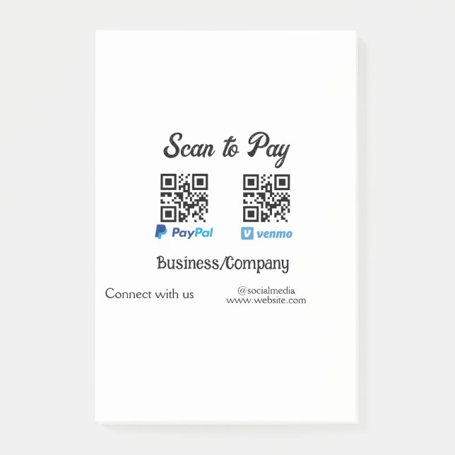 Scannen Sie, um den QR-Code PayPal Venmo zu bezahl Post-it Klebezettel (Vorderseite)