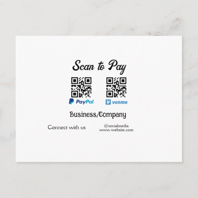 Scannen Sie, um den QR-Code PayPal Venmo zu bezahl Postkarte (Vorderseite)