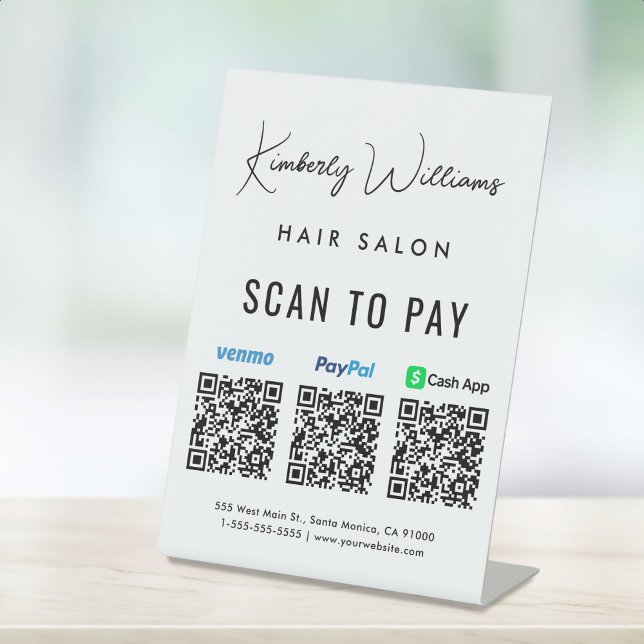 Scannen Sie, um Paypal Venmo CashApp QR Code Busin Sockelschild (A QR code sign to effortlessly connect your customers to your payment platforms)