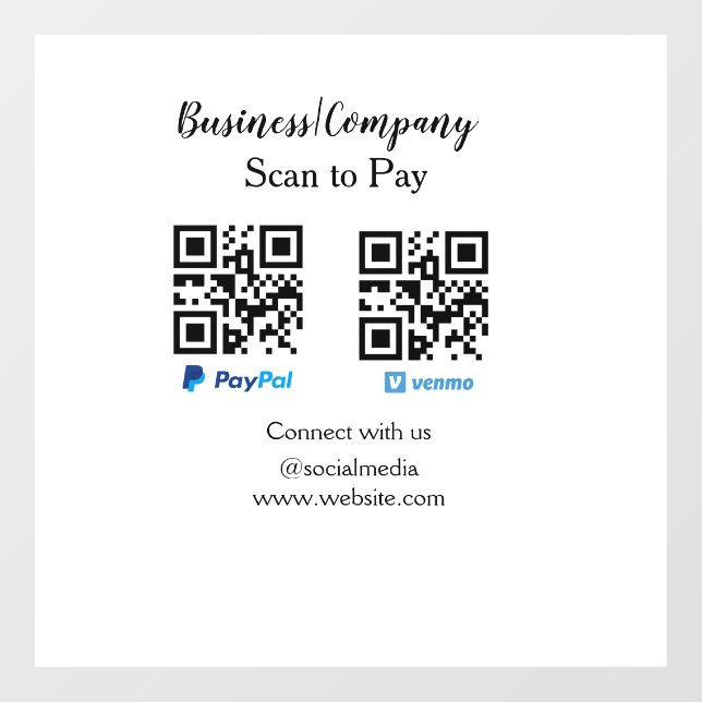 Scannen Sie zu zahlen q oder Code Paypal venmo Füg Fensteraufkleber (Blatt)