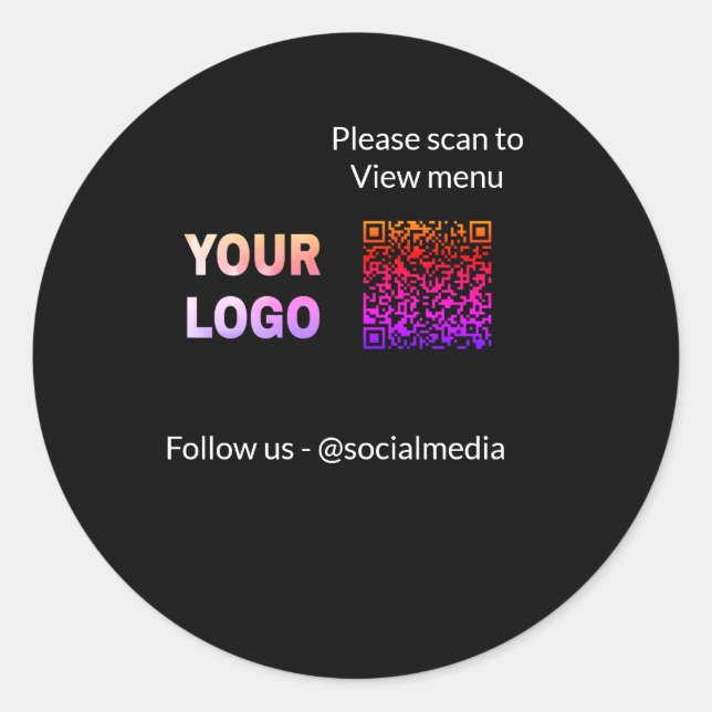 Scannen Sie zum Anzeigen von Menü Restaurant Hotel Runder Aufkleber (Vorderseite)
