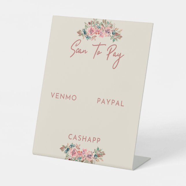 Scannen Sie zum Bezahlen von Floral Themed Sockelschild (Vorderseite)