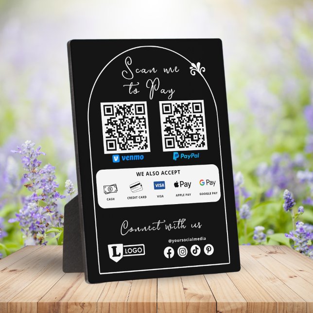 Scannen, um Geschäftszeichen mit QR-Logo zu bezahl Fotoplatte (Scan to pay sign with qr code)