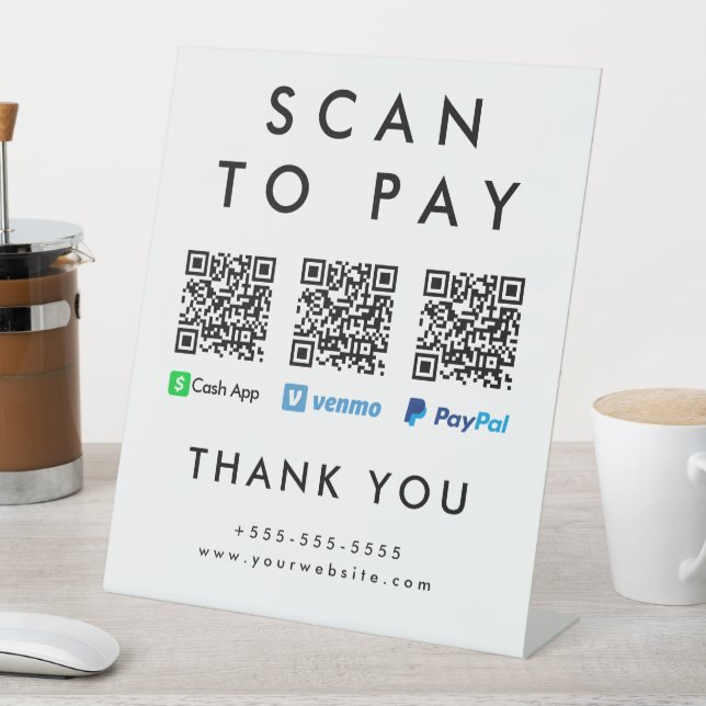 Scannen, um Venmo Cash App Paypal Multi QR Code zu Sockelschild (In Situ)