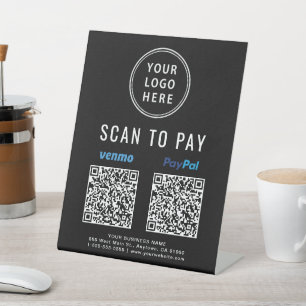 Scannen, um Venmo Paypal QR Codes Logo schwarz zu Sockelschild