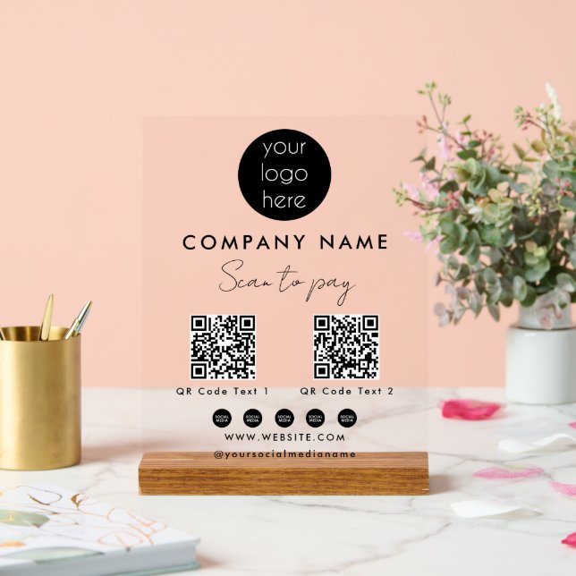 Scannen von Firmenlogo für 2 QR Code Social Media Acrylschild (Hochzeit)