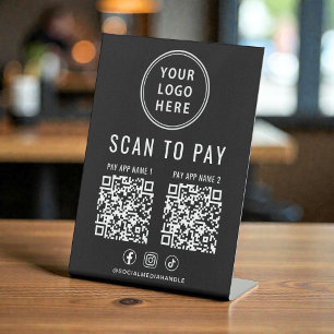 Scannen zum Bezahlen 2 QR-Codes Geschäft-Logo Schw Sockelschild