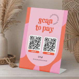 Scannen zum Bezahlen 2 QR-Codes Groovy Retro Rot u Sockelschild