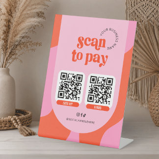 Scannen zum Bezahlen 2 QR-Codes Groovy Retro Rot u Sockelschild