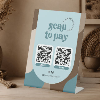 Scannen zum Bezahlen 2 QR-Codes Groovy Retro Türki Sockelschild
