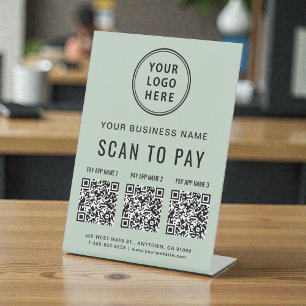 Scannen zum Bezahlen 3 QR-Codes Geschäft-Logo Sage Sockelschild