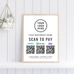 Scannen zum Bezahlen Venmo Zelle CashApp QR-Codes Poster