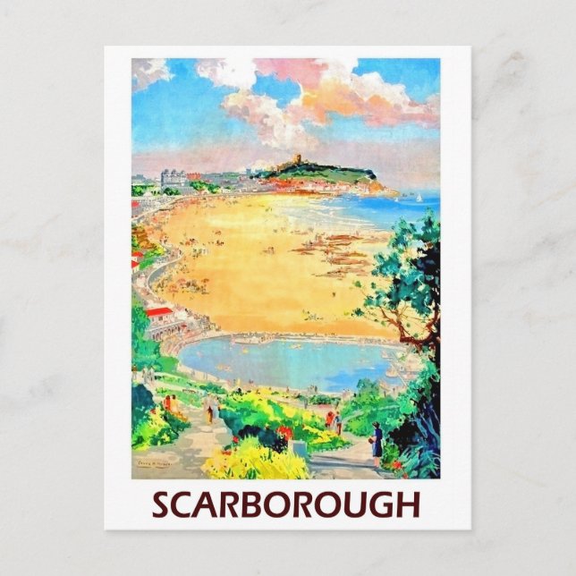 Scarborough-Strand, Landschaft, Vintage Postkarte (Vorderseite)
