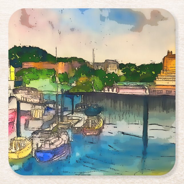 Scarborough Watercolor Rechteckiger Pappuntersetzer (Vorderseite)