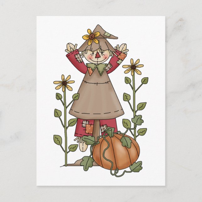 Scarecrow 1 Pumpkin Fall Sonnenblumen Postkarte (Vorderseite)