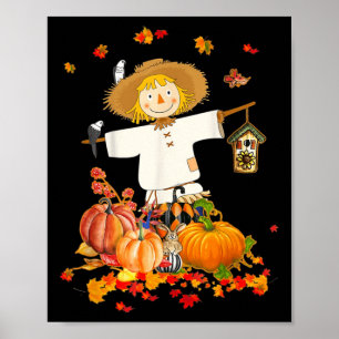 Scarecrow Autumn Hello Fall Pumpkin Thanksgiving H Poster