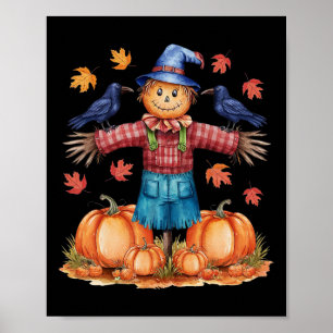 Scarecrow Autumn Hello Fall Pumpkin Thanksgiving H Poster